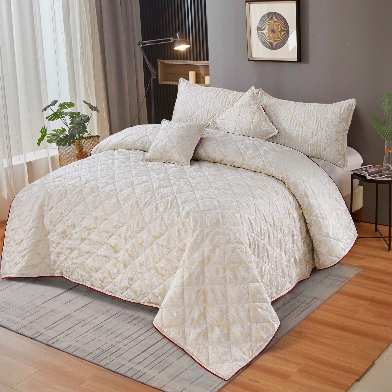 PEARL STITCH QUILTED BEDSPREAD 5 PCS