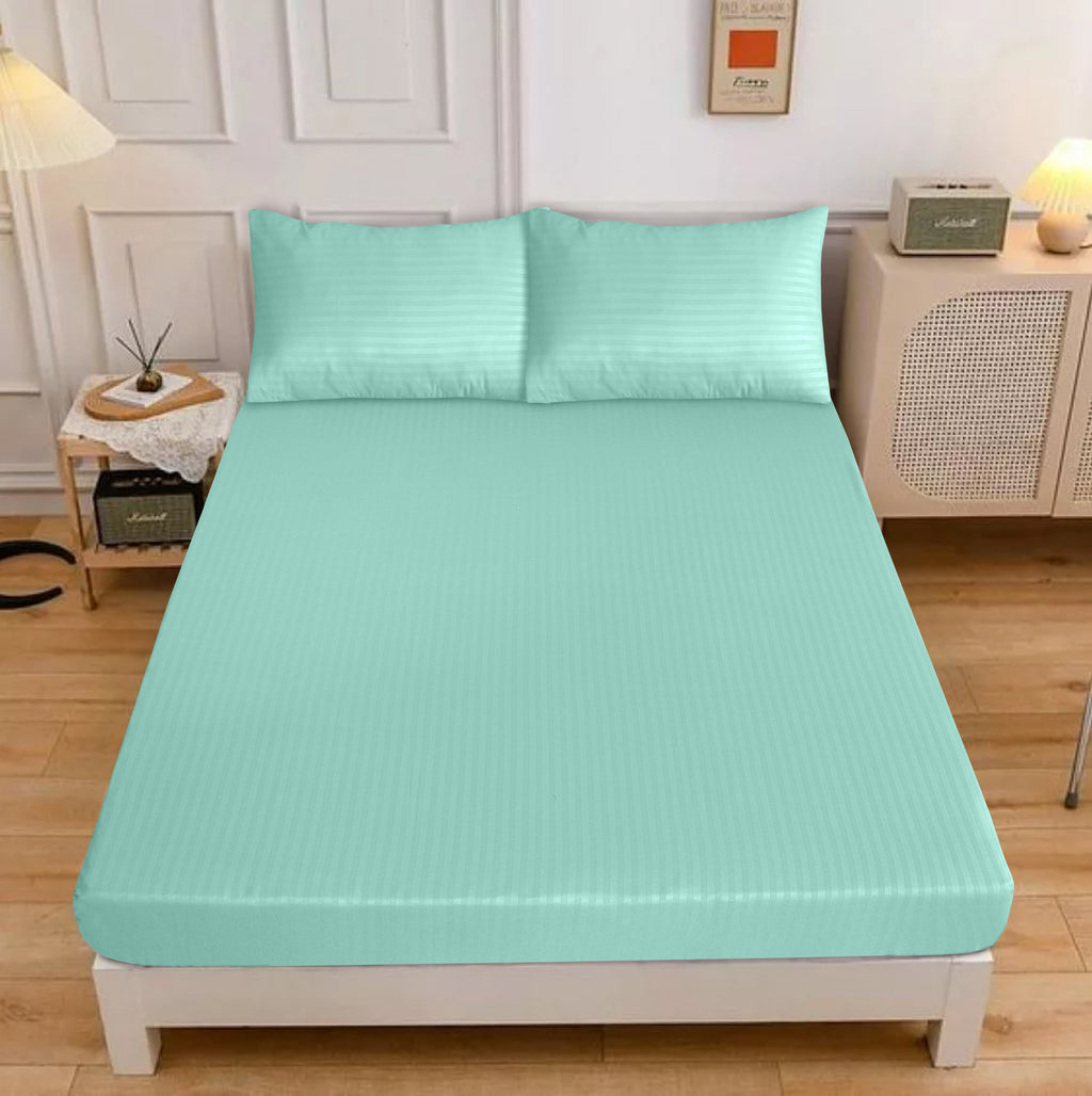 GREEN OCEAN STRIPE SATIN FITTED SHEET - (PREMIUM)
