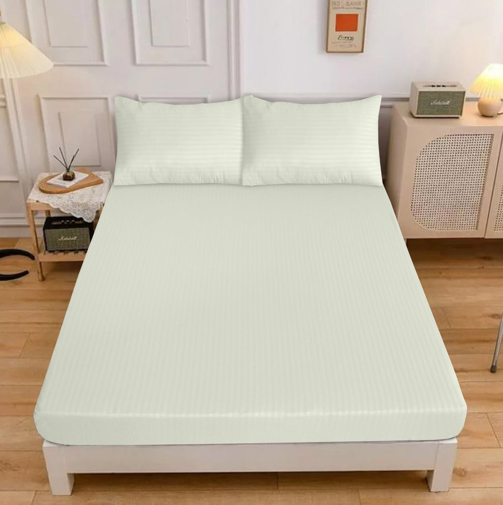 LIME LIGHT STRIPE SATIN FITTED SHEET - (PREMIUM)