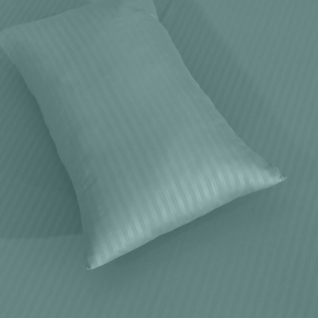 MUDDY GREEN STRIPE SATIN FITTED SHEET - (PREMIUM)
