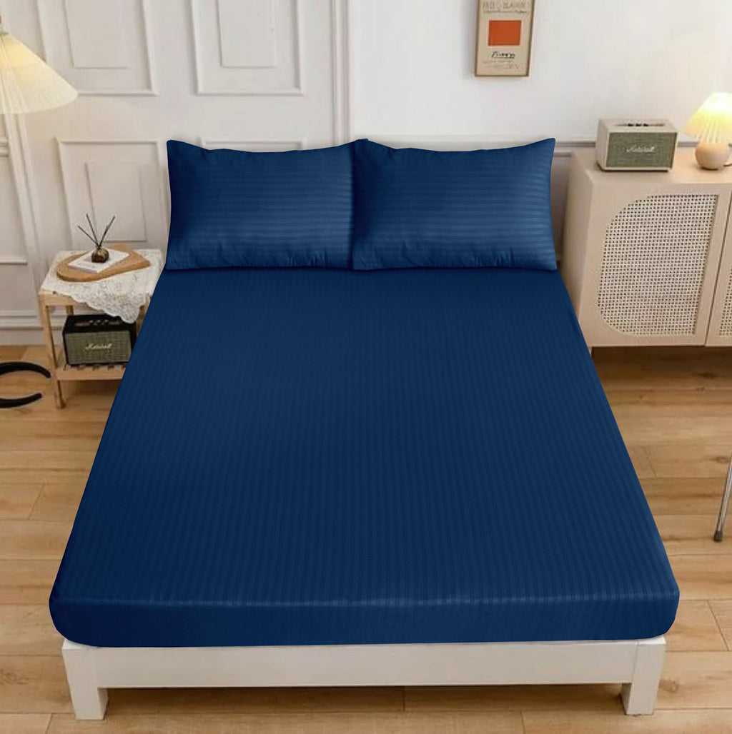 BLUE PARADISE STRIPE SATIN FITTED SHEET - (PREMIUM)