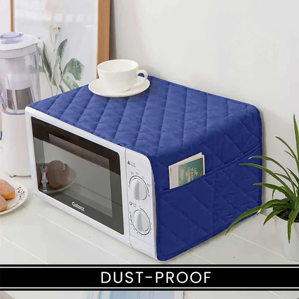 Blue Waterproof Quilted Microwave Oven Cover with Side Pockets Regular