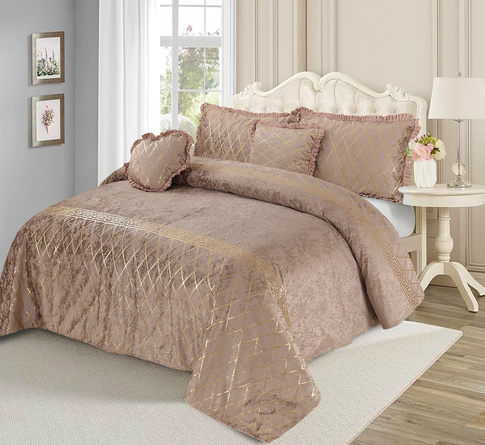 BEIGE MARDIAN FANCY BEDSHEET 5Pcs
