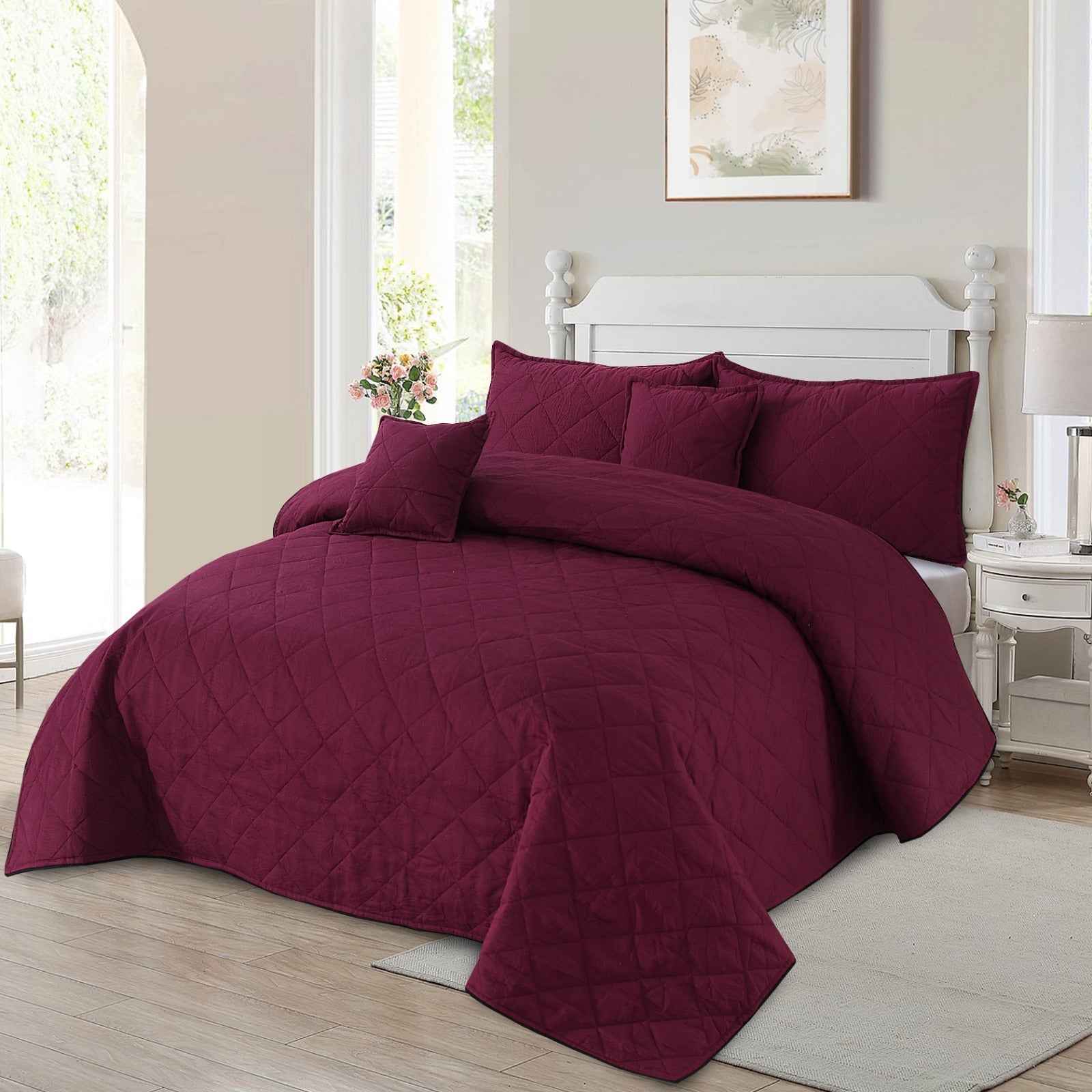 ROYAL GARNET QUILTED BEDSPREAD 5 PCS