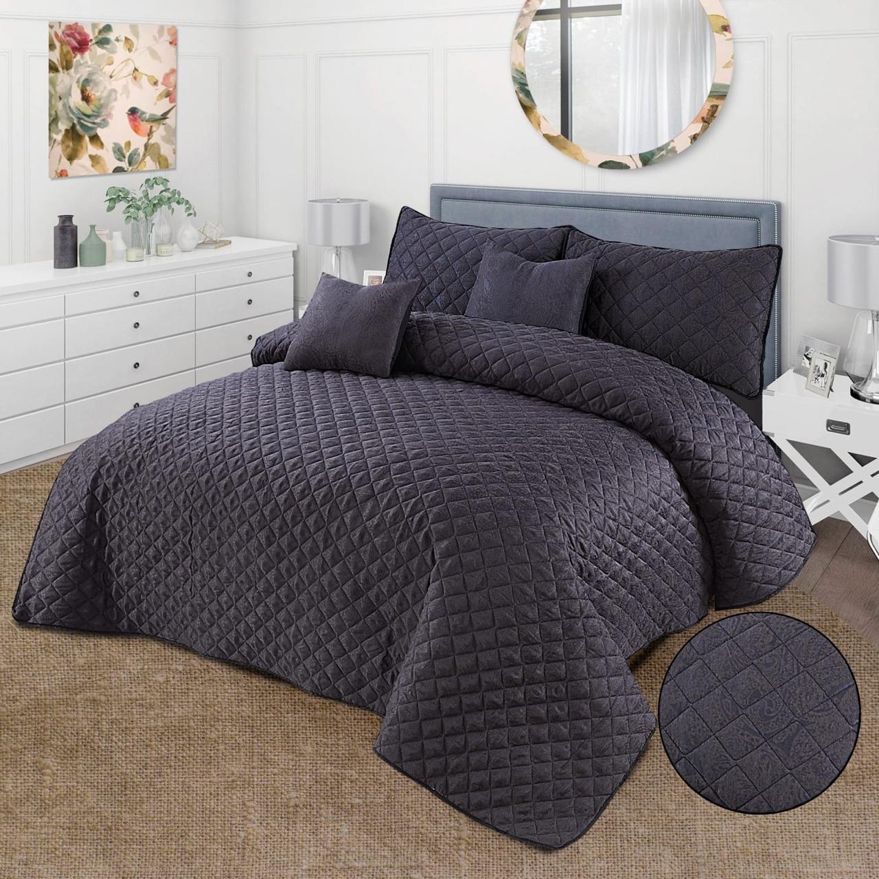 CHARCOAL GREY BED SPREAD 5 PCS