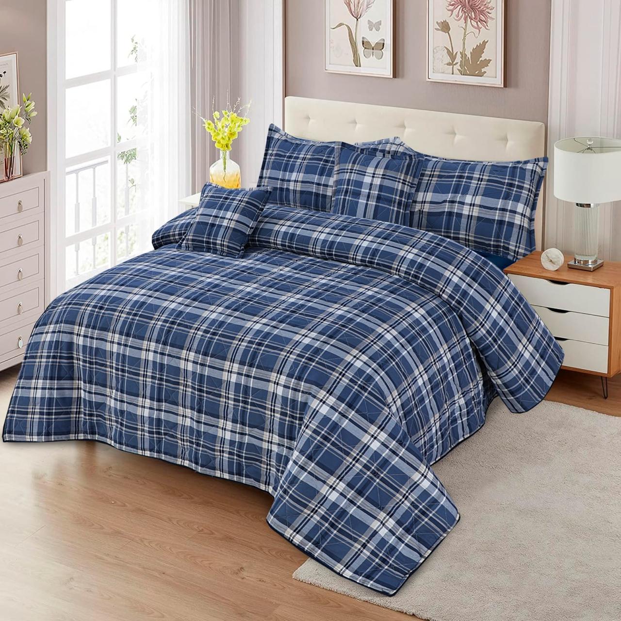 COBALT SQURES BED SPREAD 5 PCS