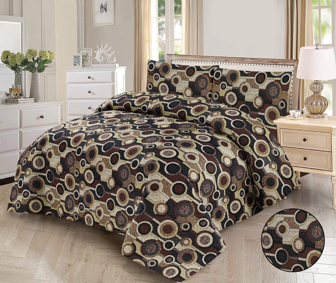 BEIGE CASCADE BEDSPREAD 3 PCS