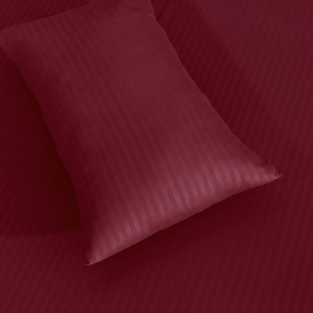MAROON STRIPE SATIN FITTED SHEET - (PREMIUM)