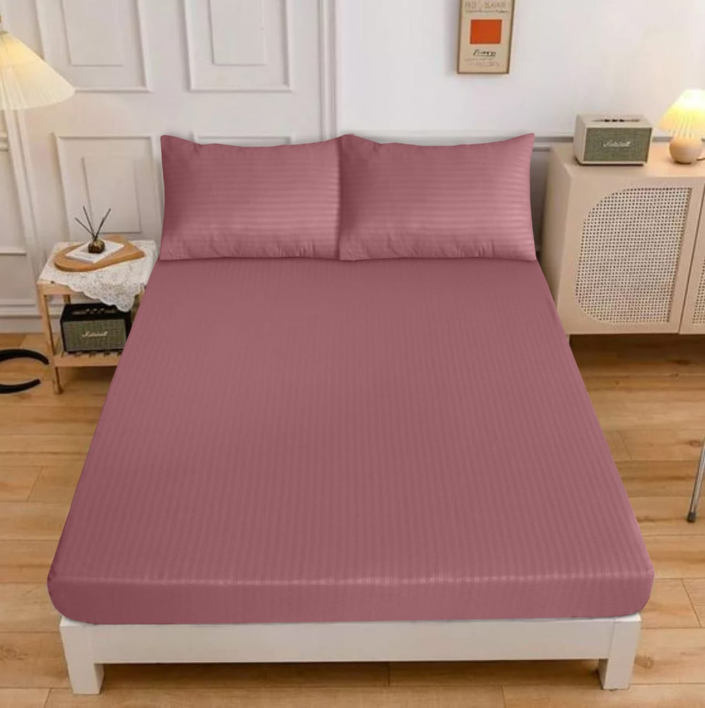 MAUVE STRIPE SATIN FITTED SHEET - (PREMIUM)