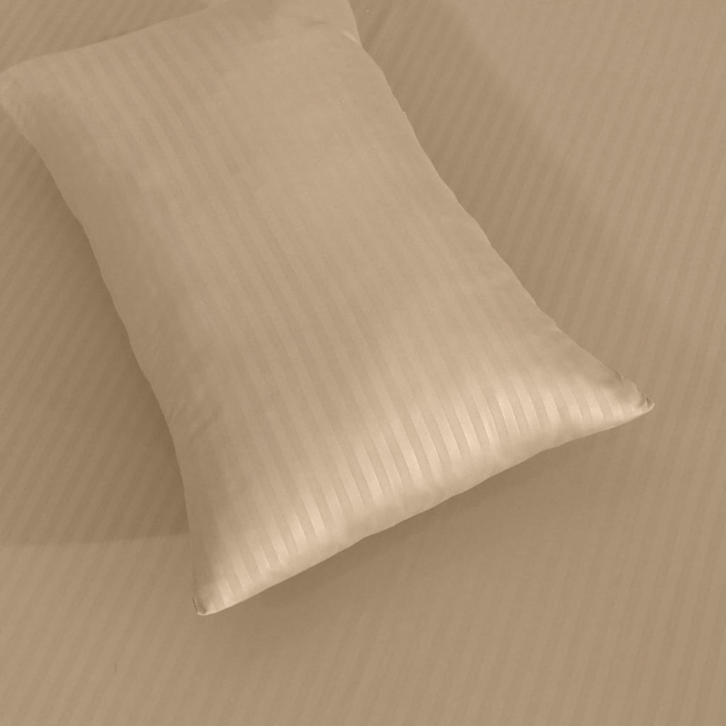 BEIGE STRIPE SATIN FITTED SHEET - (PREMIUM)