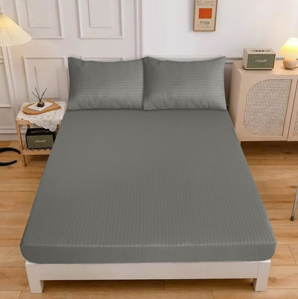 CHARCOAL GREY STRIPE SATIN FITTED SHEET - (PREMIUM)