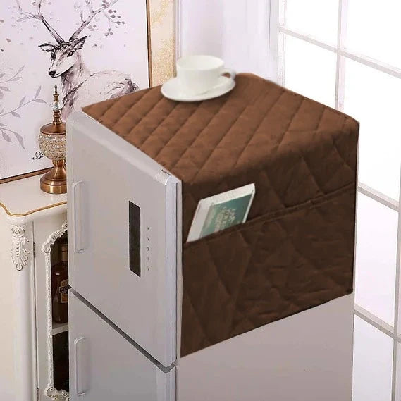 Brown Quilted Refrigerator Cover with Side Pockets