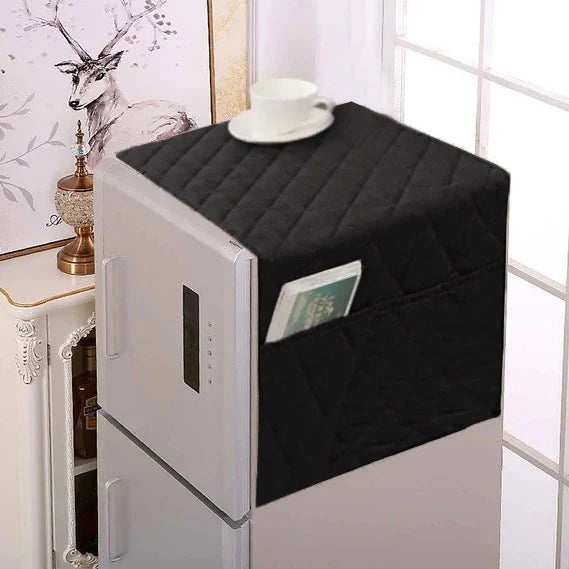 Black Quilted Refrigerator Cover with Side Pockets