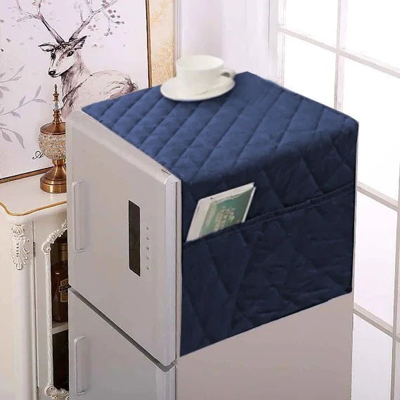 Blue Quilted Refrigerator Cover with Side Pockets