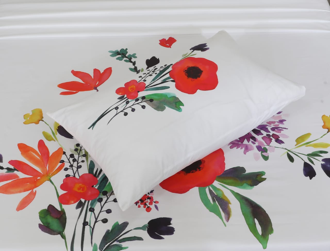 Cotton Luxe 400T Percale Sheet Set White floral