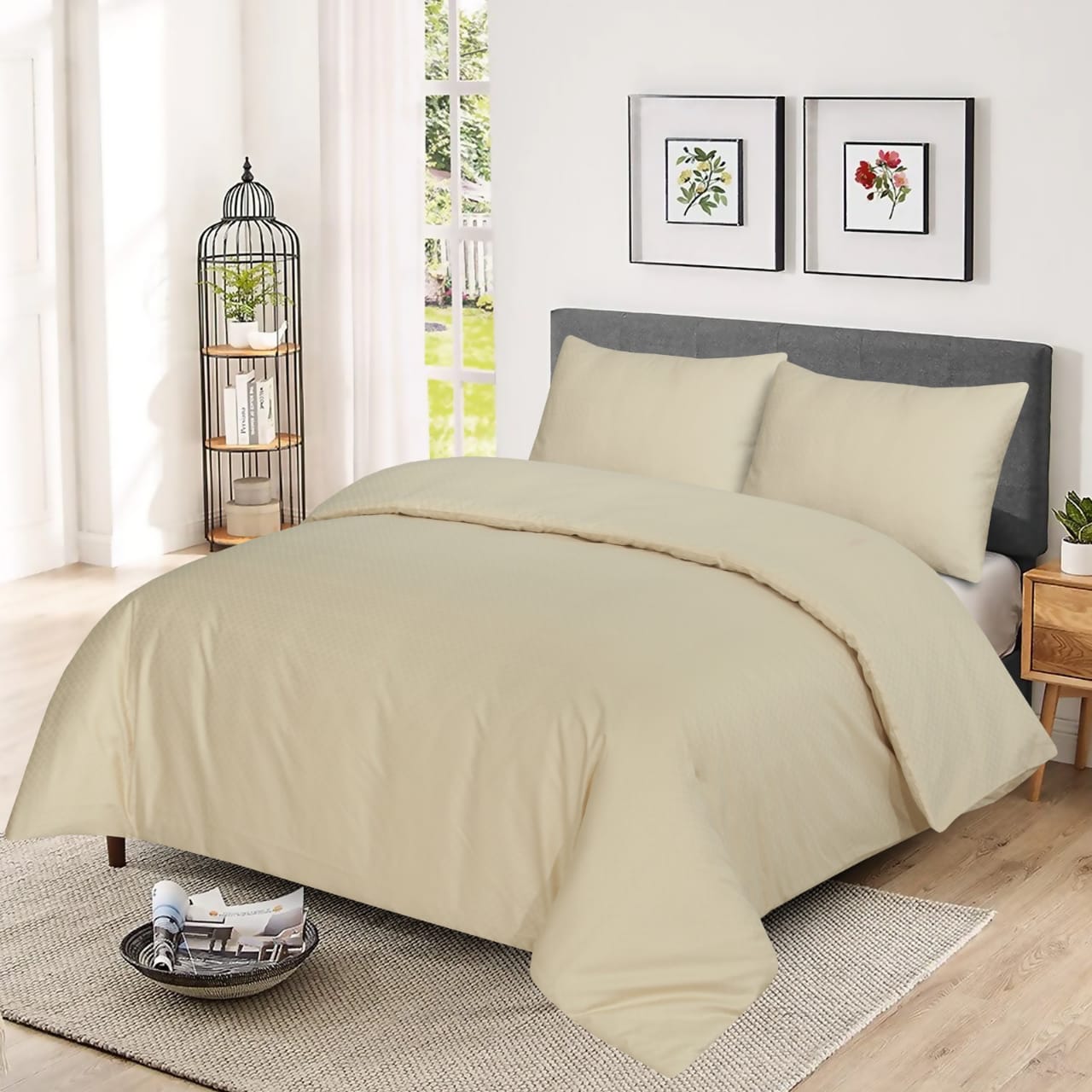Beige 6-Piece Duvet cover set cotton satin 300 Thread