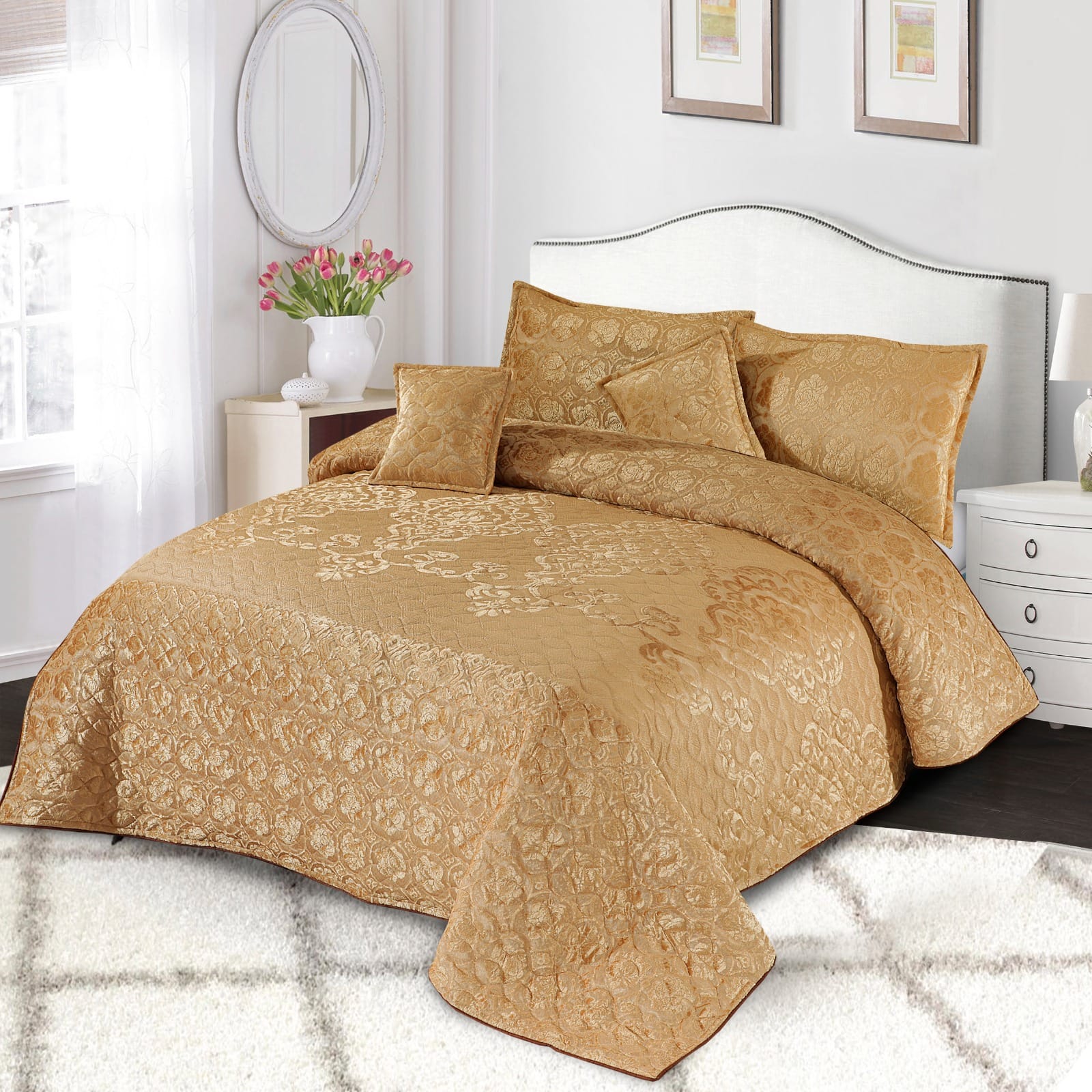 AMBER FILIGREE QUILTED BEDSPREAD 5 PCS