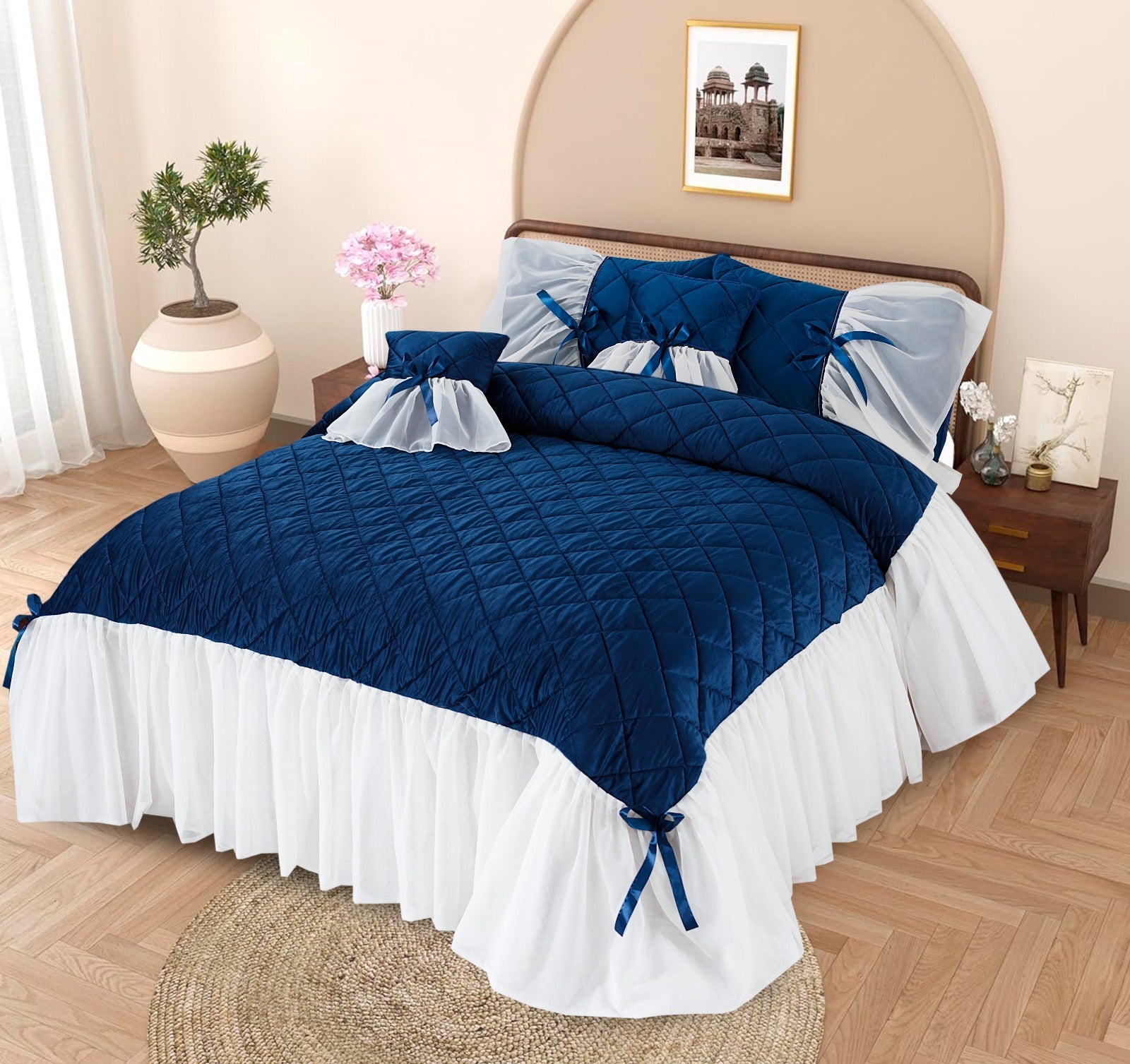 NAVY LUXE BEDSPREAD 5 PCS