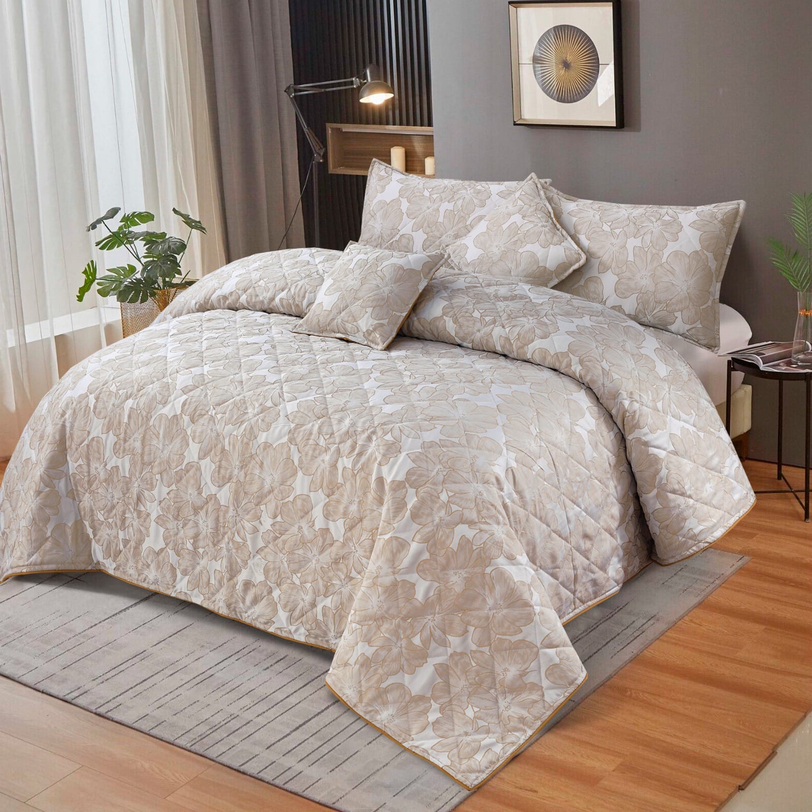 IVORY BLOOM QUILTED BEDSPREAD 5 PCS