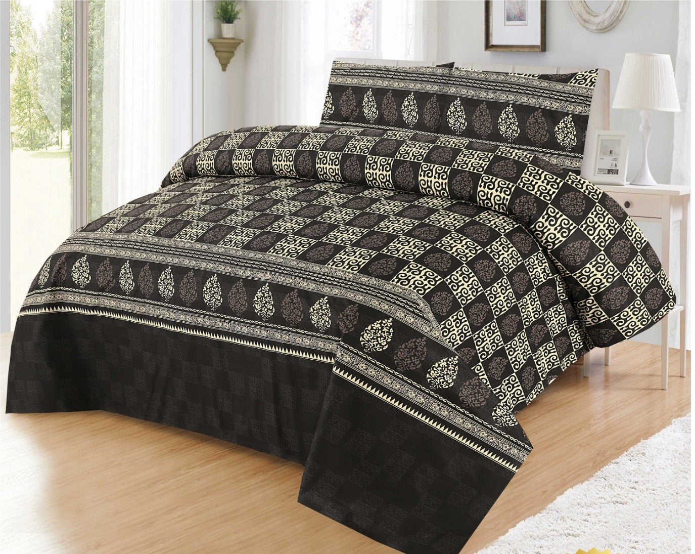 BLACK & WHITE REVERIE COTTON BEDSHEET 3 PCS