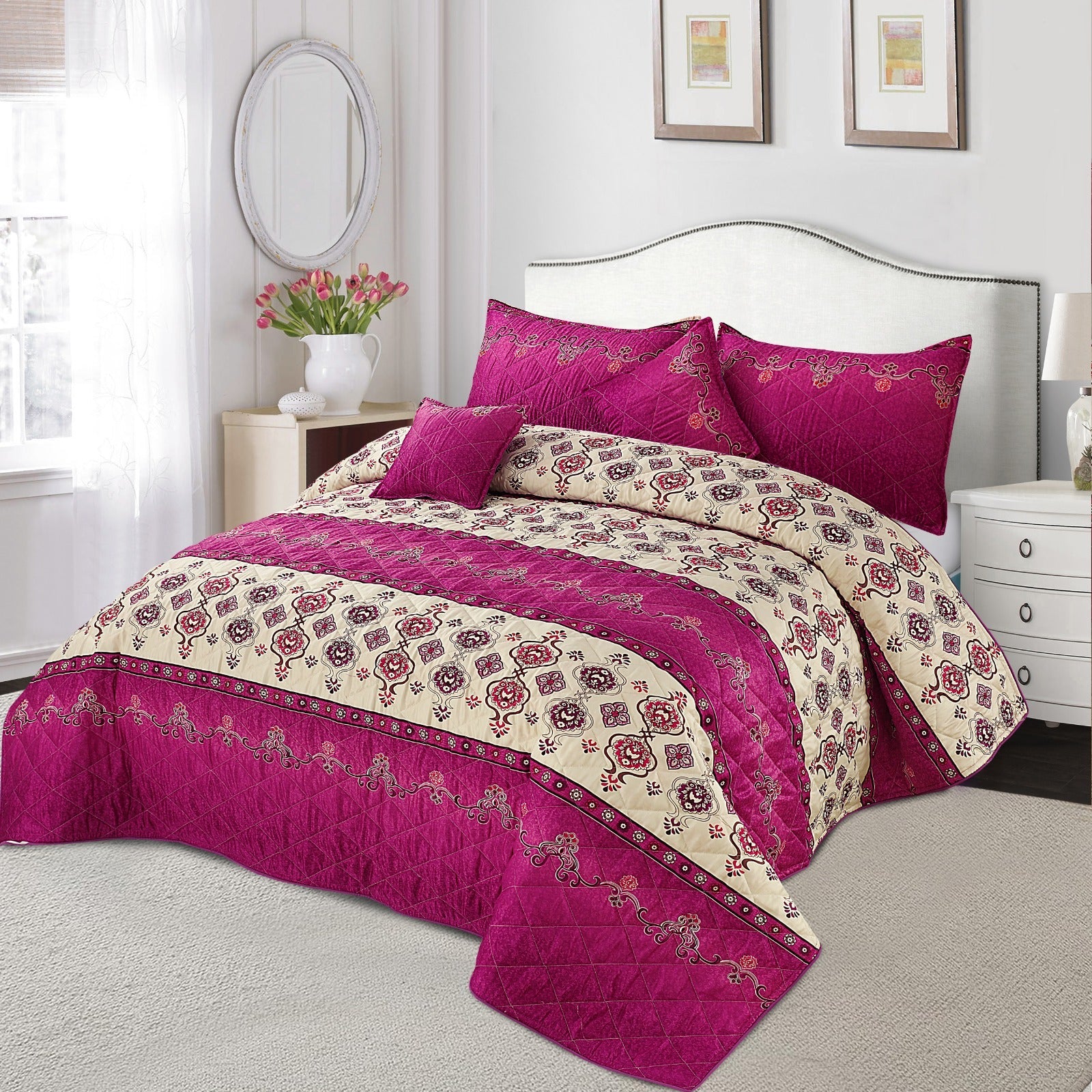 ROSEWOOD REVERIE QUILTED BEDSPREAD 5 PCS